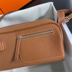 Private custom-made pure hand-sewn NouveauBoby shoulder bag, togo leather messenger bag, camera bag